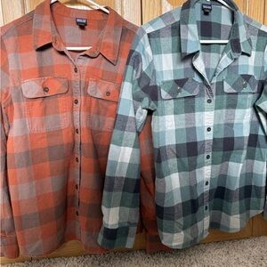 Patagonia Woman’s Plaid Flannel Shirts - Orange and Green